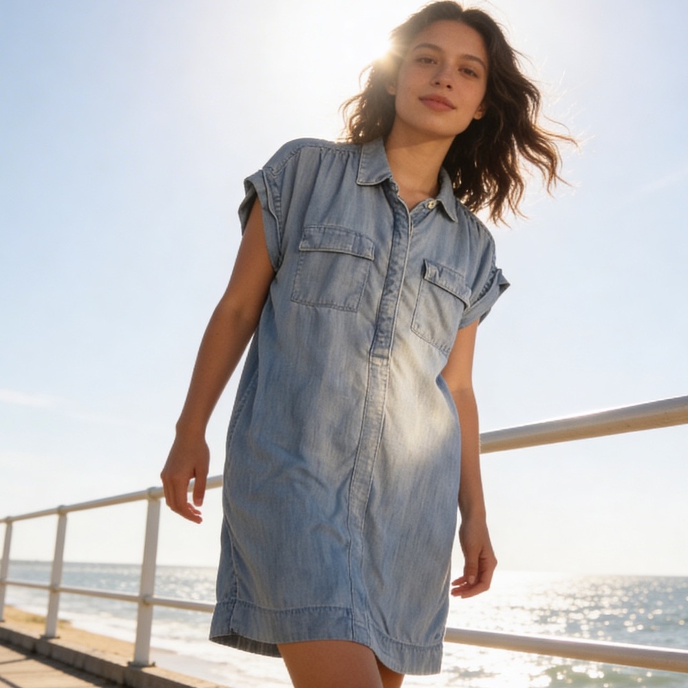 Vineyard Vines women’s Light Blue Denim Short-Sleeve dress size S